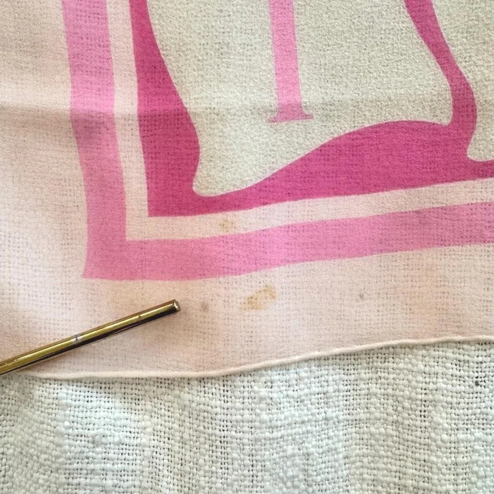 Vintage Bvlgari Pink and Cream Logo Sheer Silk Scarf‎ Made in Italy 80s 90s